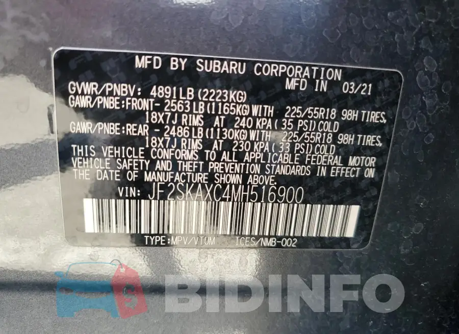 JF2SKAXC4MH516900 Photo# 13