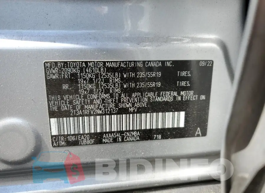 2T3A1RFV2NW312137 Photo# 14