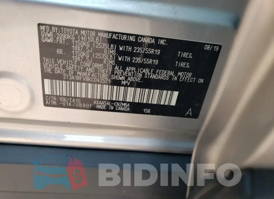 2T3A1RFV8KC042571 Photo# 13