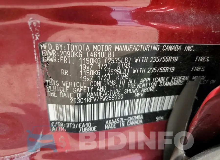 2T3C1RFV7PW259320 Photo# 12