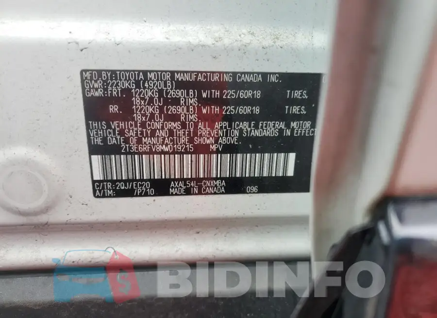 2T3E6RFV8MW019215 Photo# 13
