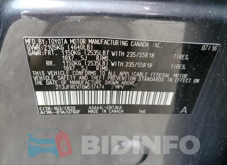 2T3JFREV7GW517474 Photo# 13
