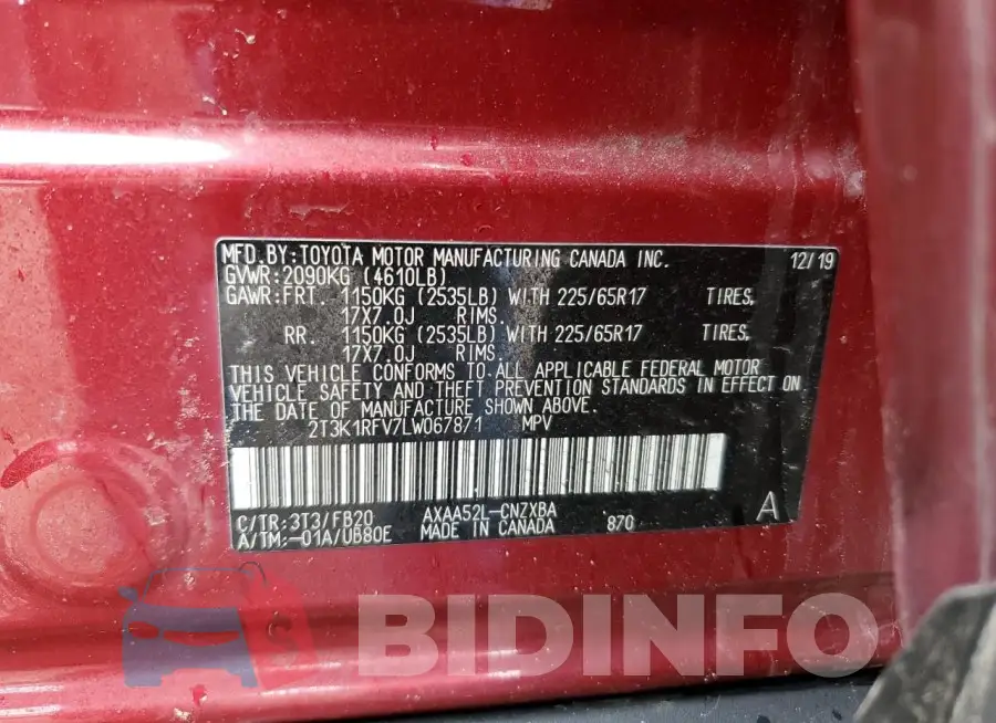 2T3K1RFV7LW067871 Photo# 13