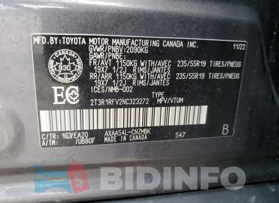 2T3R1RFV2NC323272 Photo# 14