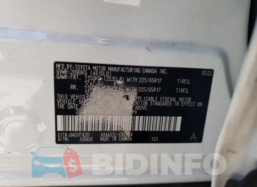 2T3W1RFV6NC195220 Photo# 13