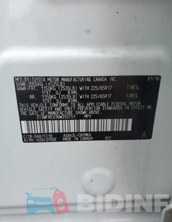 2T3WFREV3GW255751 Photo# 12