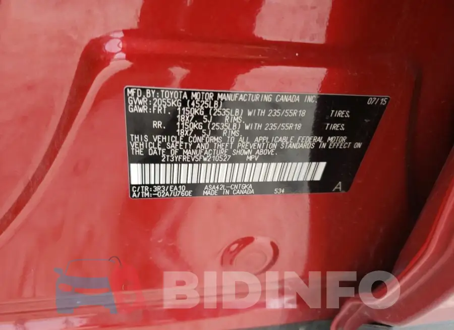 2T3YFREV5FW210527 Photo# 13