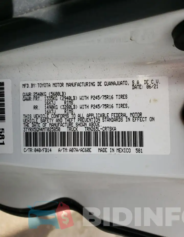 3TYRX5GN4MT025850 Photo# 12