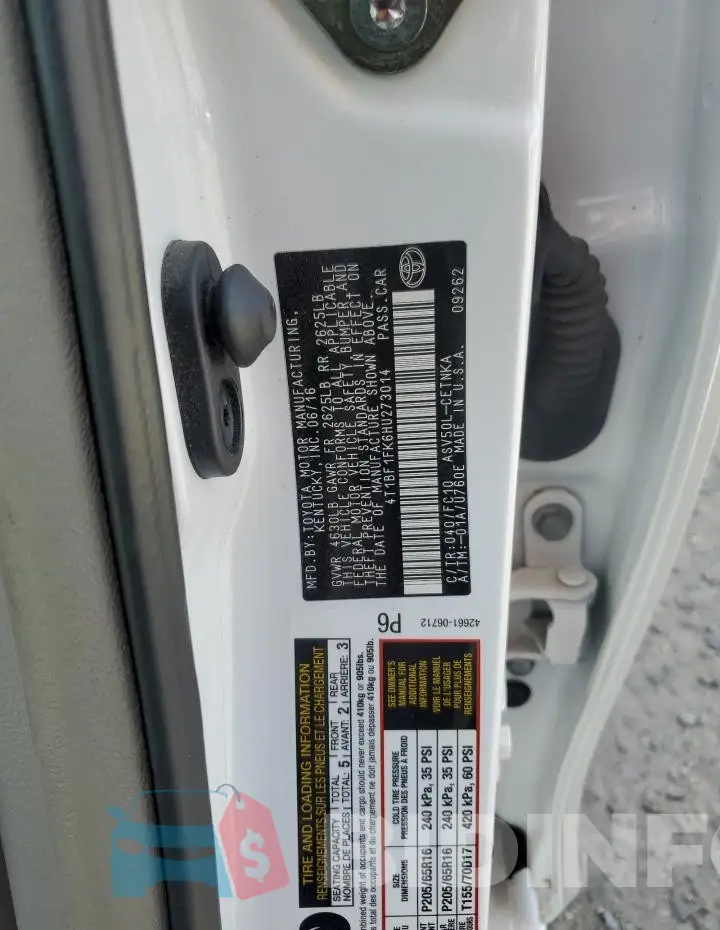 4T1BF1FK6HU273014 Photo# 12