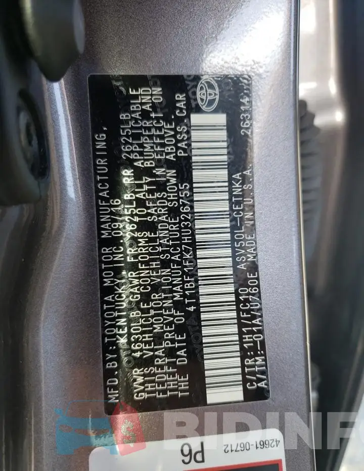 4T1BF1FK7HU326755 Photo# 12