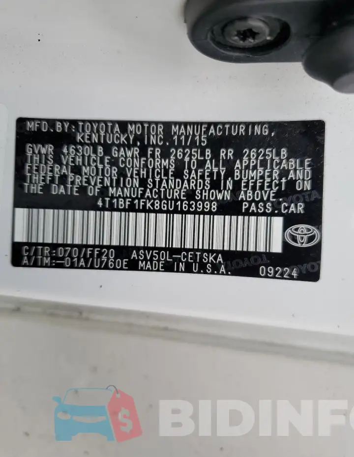 4T1BF1FK8GU163998 Photo# 12