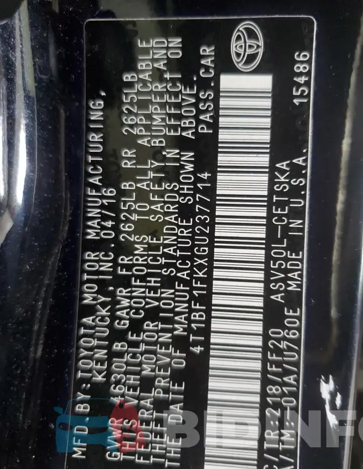 4T1BF1FKXGU237714 Photo# 13