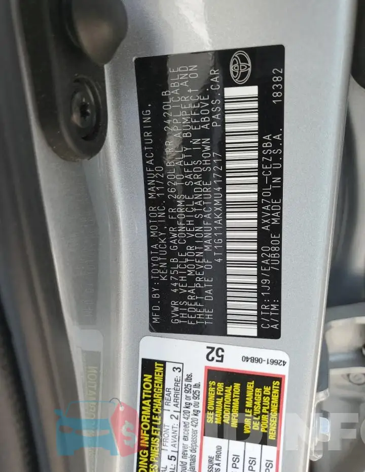 4T1G11AKXMU417217 Photo# 12