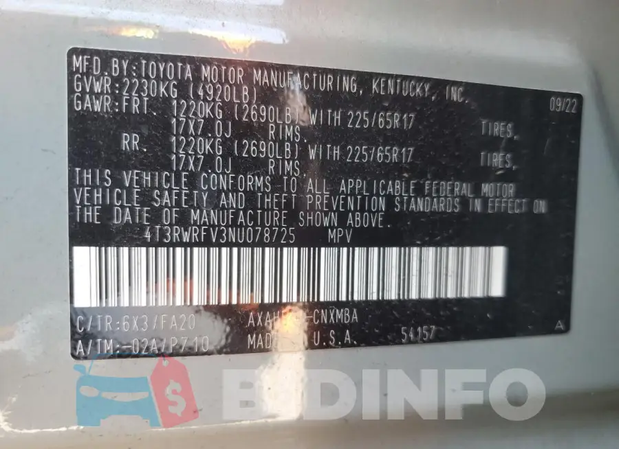 4T3RWRFV3NU078725 Photo# 14