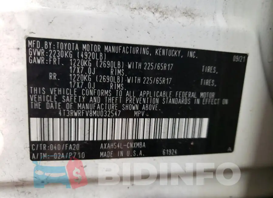 4T3RWRFV8MU032547 Photo# 13