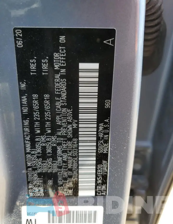5TDHZRBH5LS031648 Photo# 13