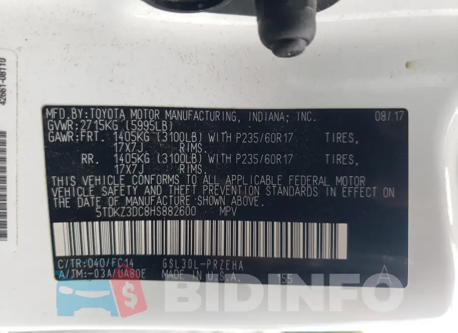 5TDKZ3DC8HS882600 Photo# 14