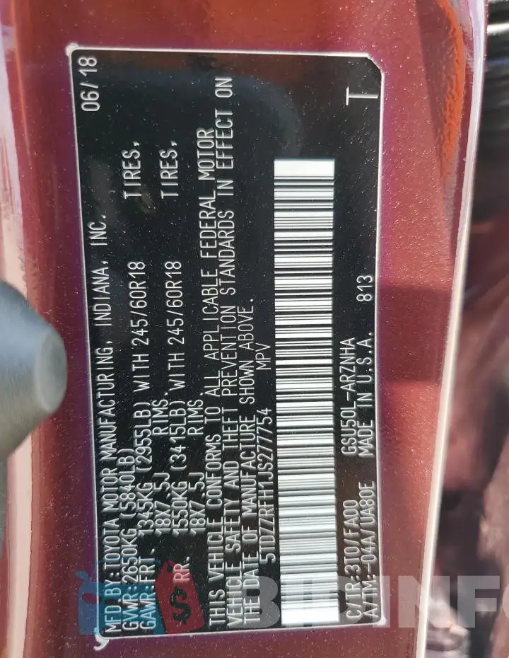 5TDZZRFH1JS277754 Photo# 13