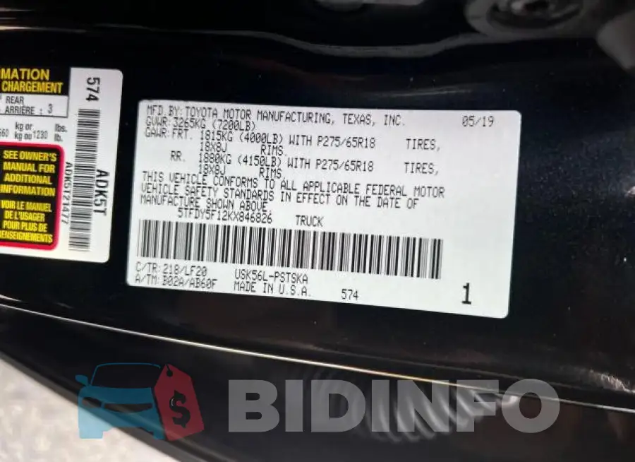 5TFDY5F12KX846826 Photo# 10