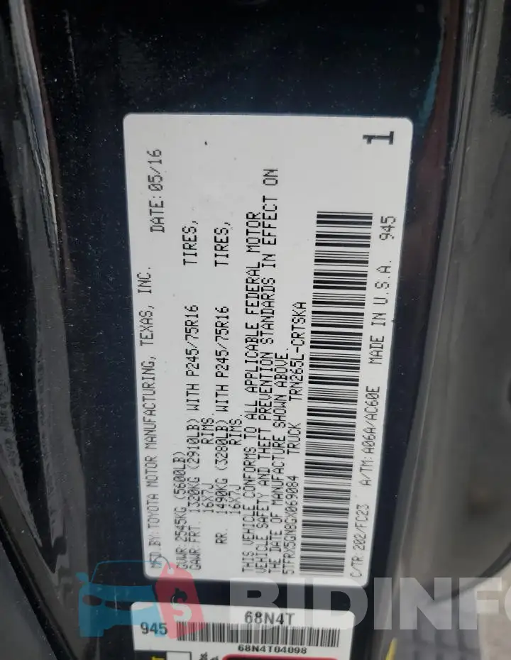 5TFRX5GN8GX069084 Photo# 12