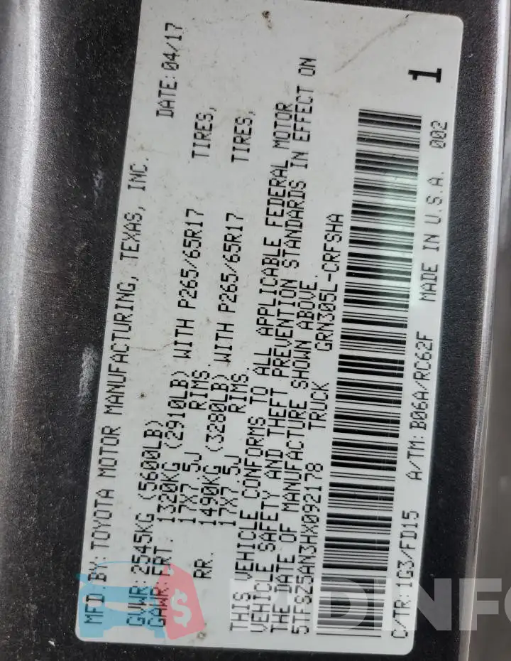 5TFSZ5AN3HX092178 Photo# 12