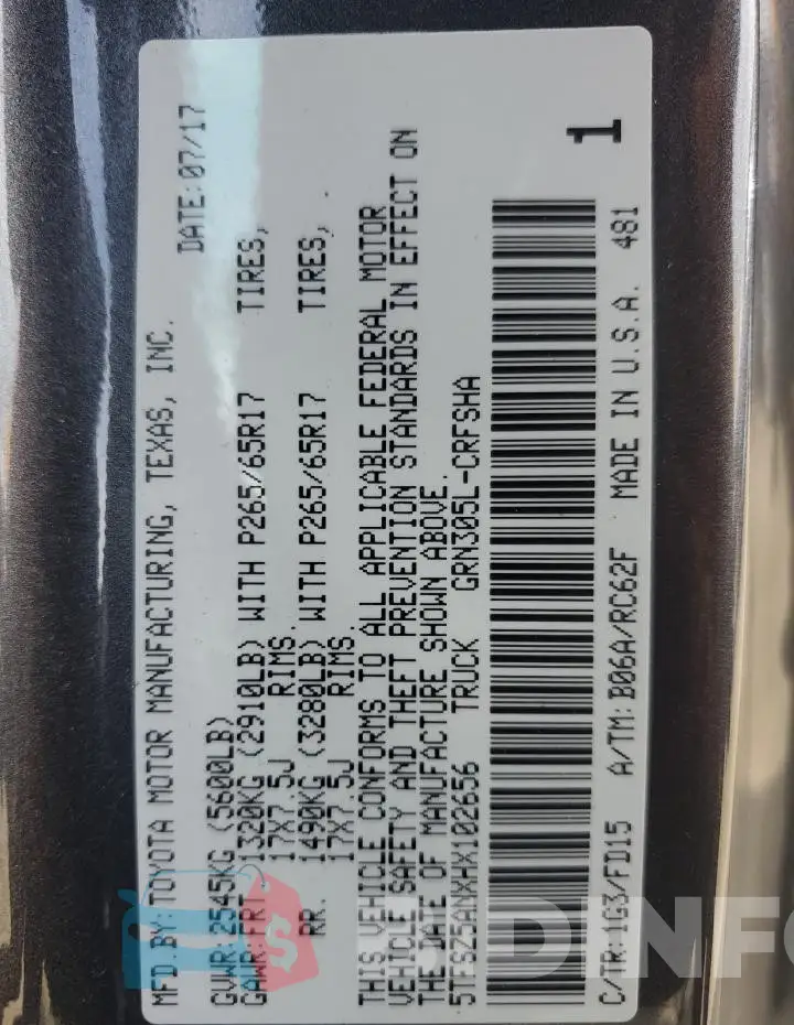 5TFSZ5ANXHX102656 Photo# 12