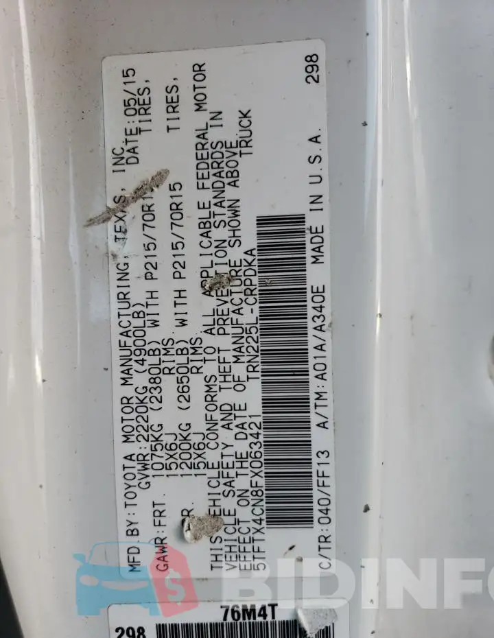 5TFTX4CN8FX063421 Photo# 13