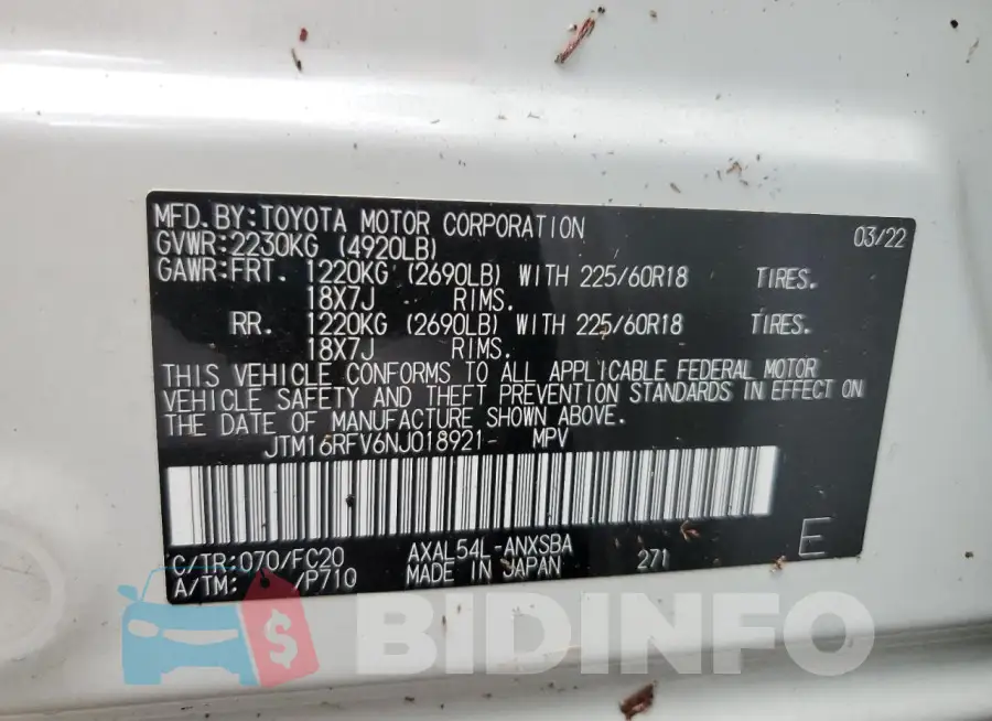 JTM16RFV6NJ018921 Photo# 14