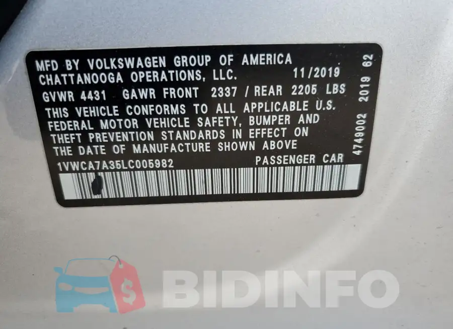 1VWCA7A35LC005982 Photo# 12