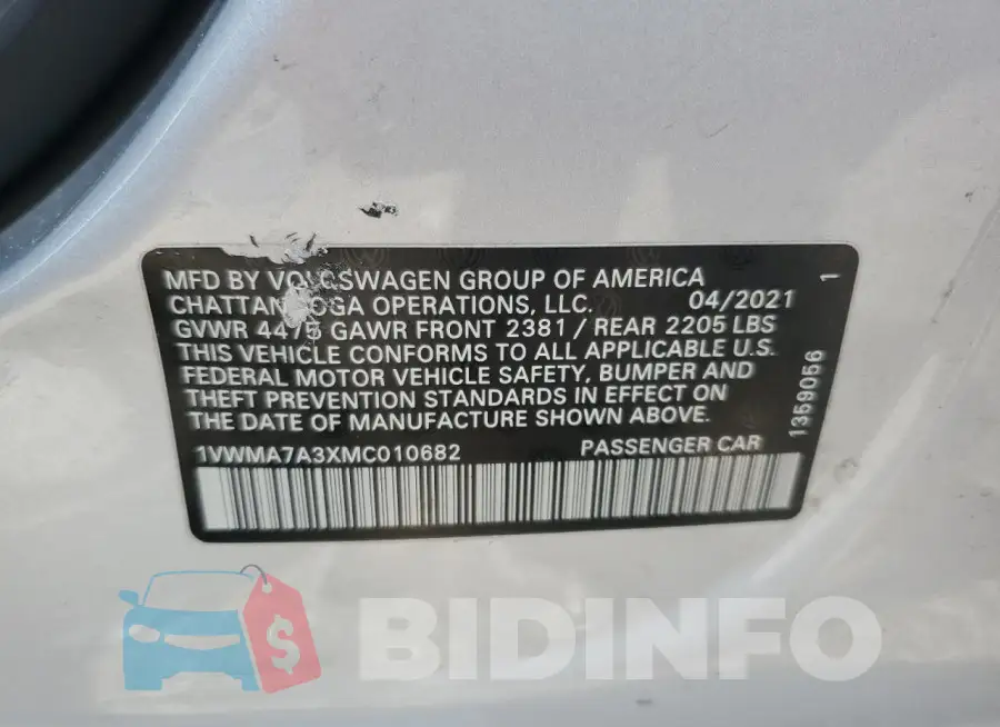1VWMA7A3XMC010682 Photo# 12