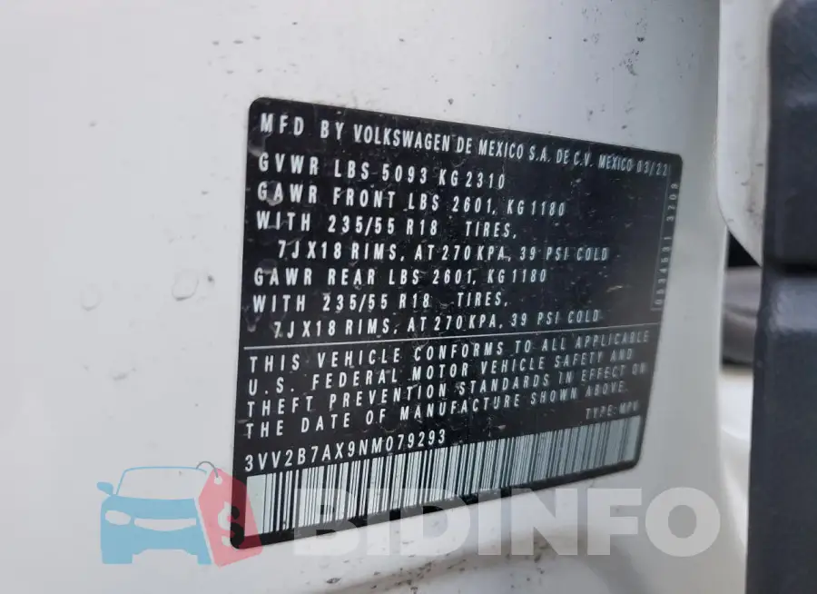 3VV2B7AX9NM079293 Photo# 12
