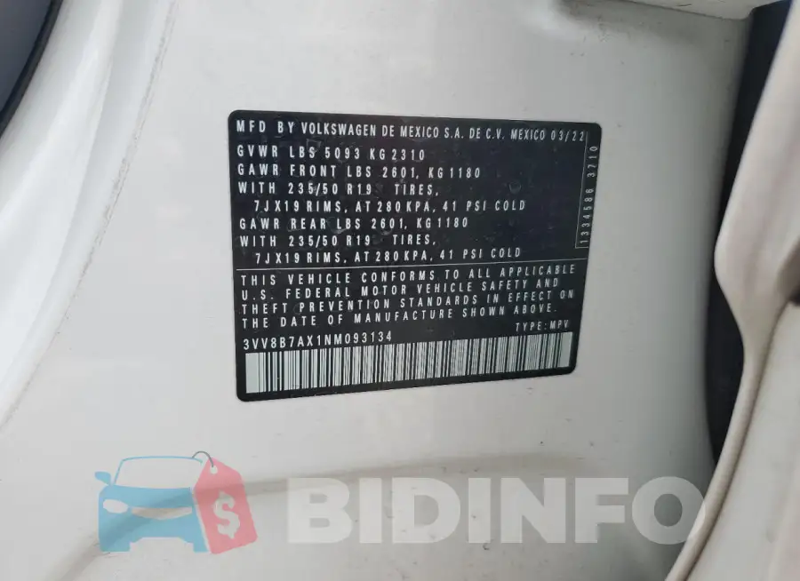 3VV8B7AX1NM093134 Photo# 13