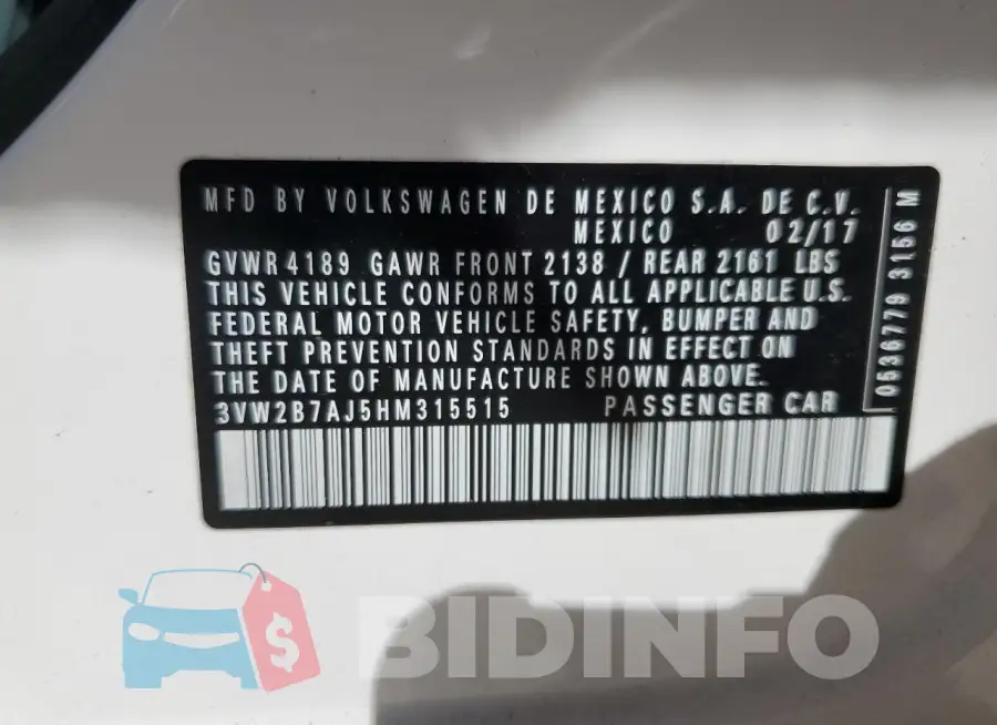 3VW2B7AJ5HM315515 Photo# 13