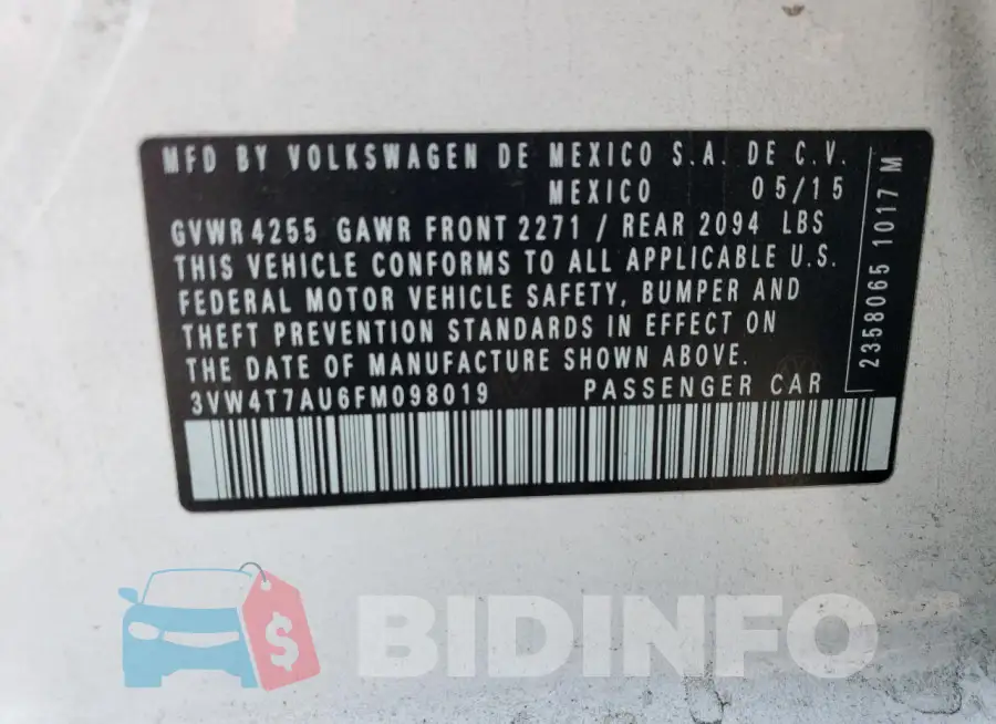 3VW4T7AU6FM098019 Photo# 12