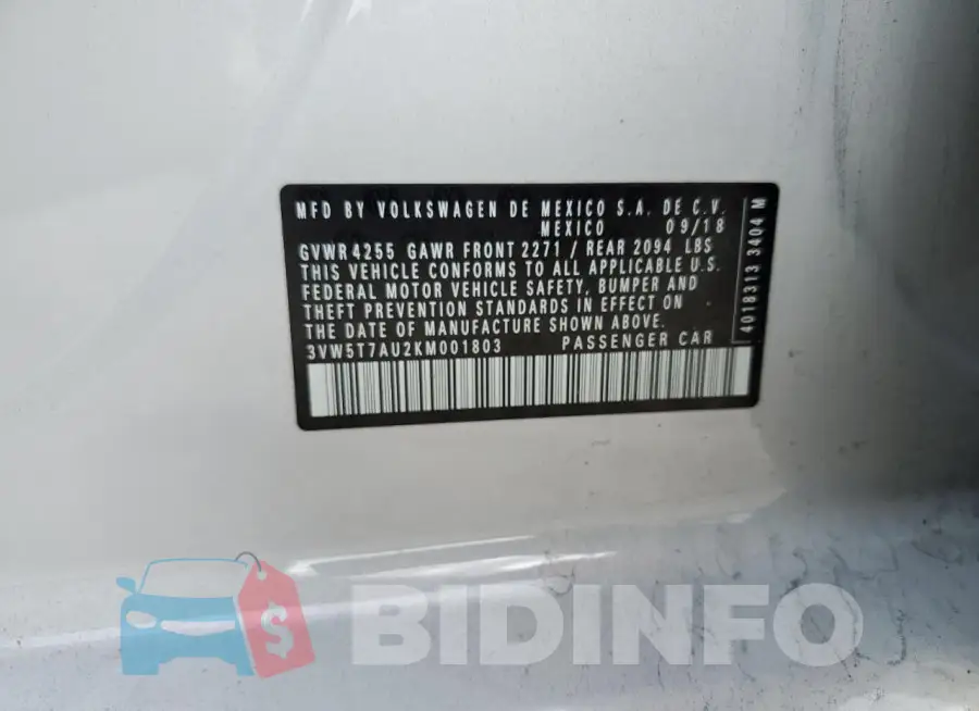 3VW5T7AU2KM001803 Photo# 12