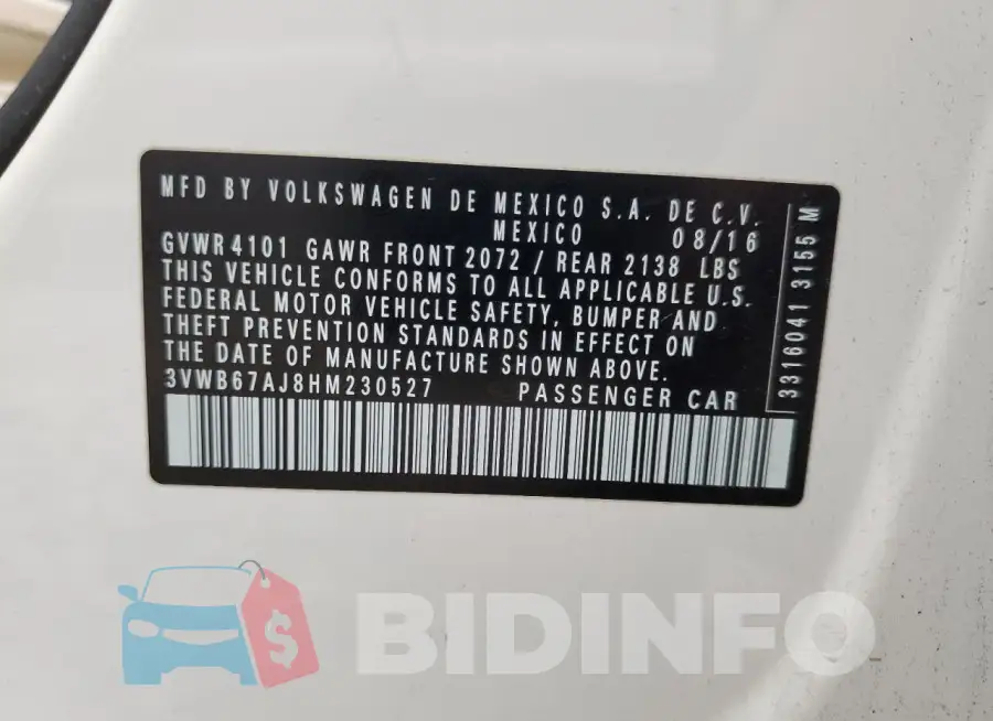 3VWB67AJ8HM230527 Photo# 12