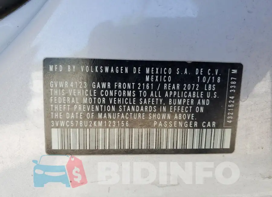 3VWC57BU2KM123156 Photo# 12