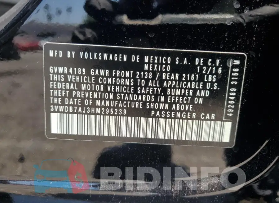 3VWDB7AJ3HM295239 Photo# 12