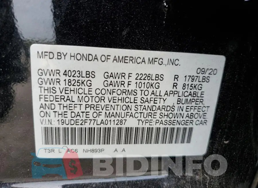 19UDE2F77LA011287 Photo# 12