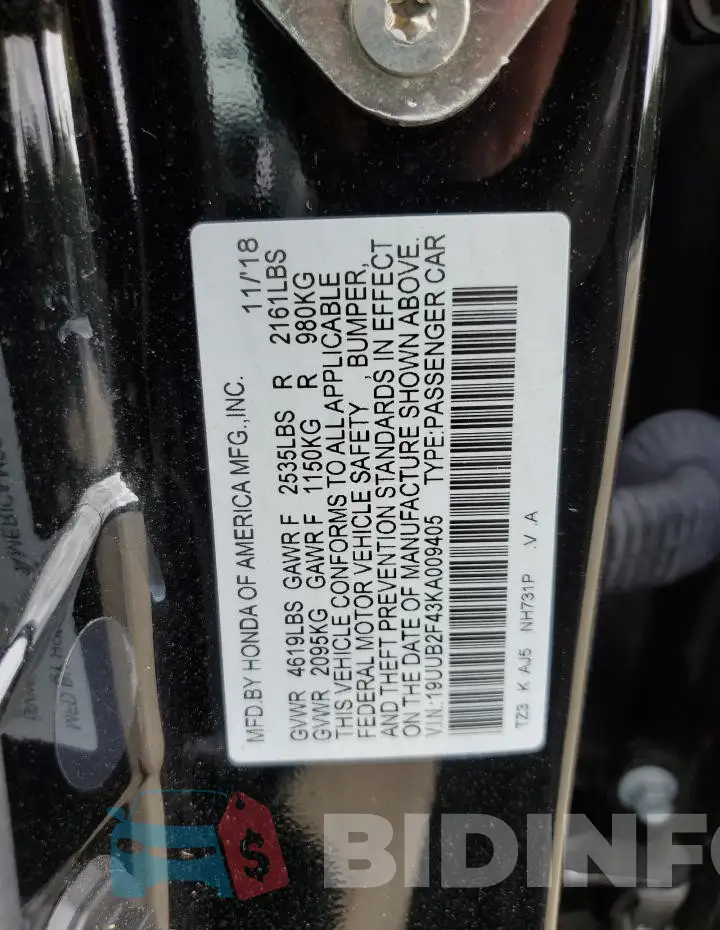 19UUB2F43KA009405 Photo# 13