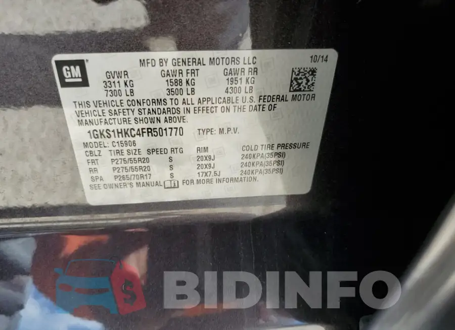 1GKS1HKC4FR501770 Photo# 13