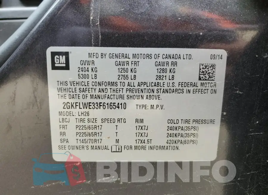 2GKFLWE33F6165410 Photo# 13