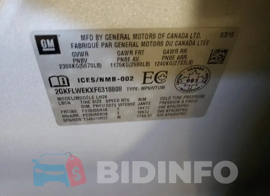 2GKFLWEKXF6318808 Photo# 13