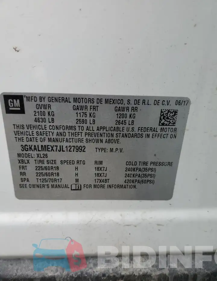 3GKALMEX7JL127992 Photo# 13