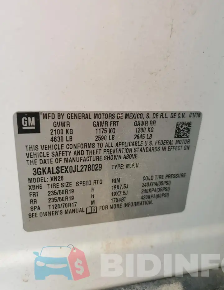 3GKALSEX0JL278029 Photo# 14