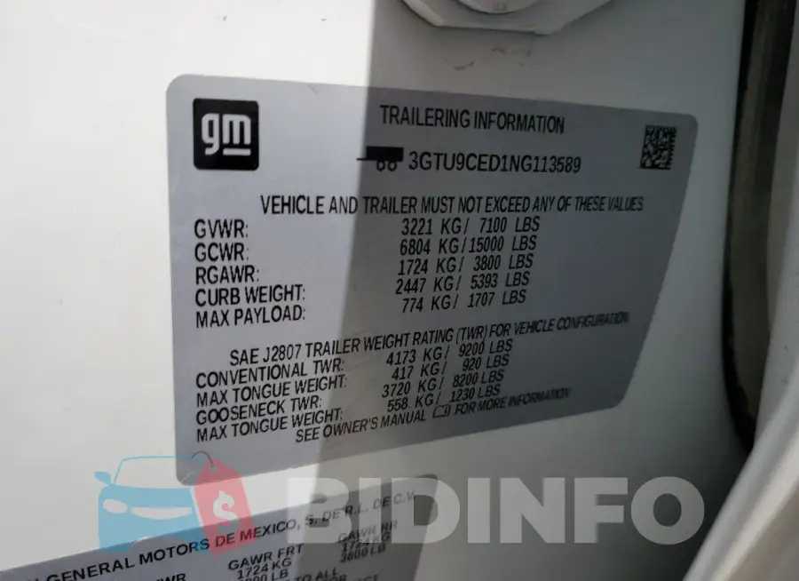 3GTU9CED1NG113589 Photo# 13