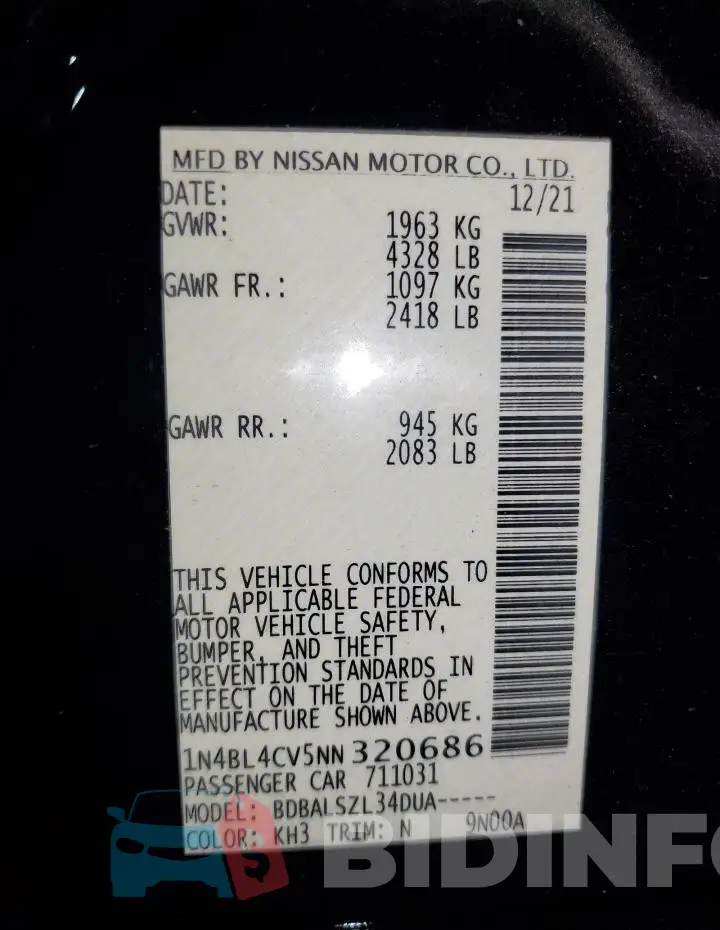 1N4BL4CV5NN320686 Photo# 12