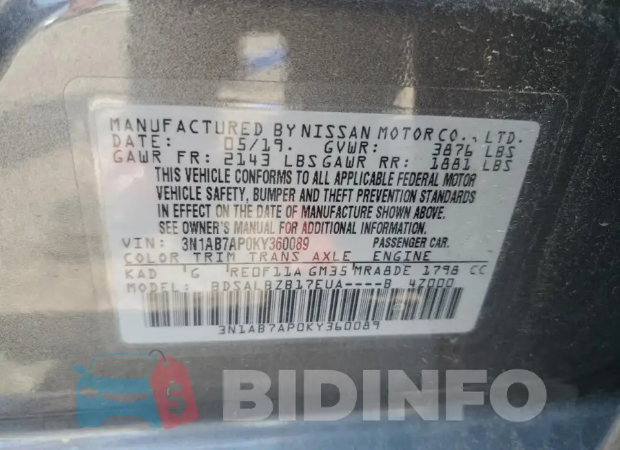 3N1AB7AP0KY360089 Photo# 13
