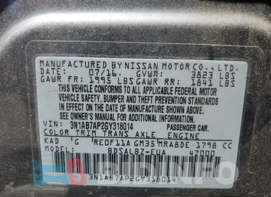 3N1AB7AP2GY318014 Photo# 13