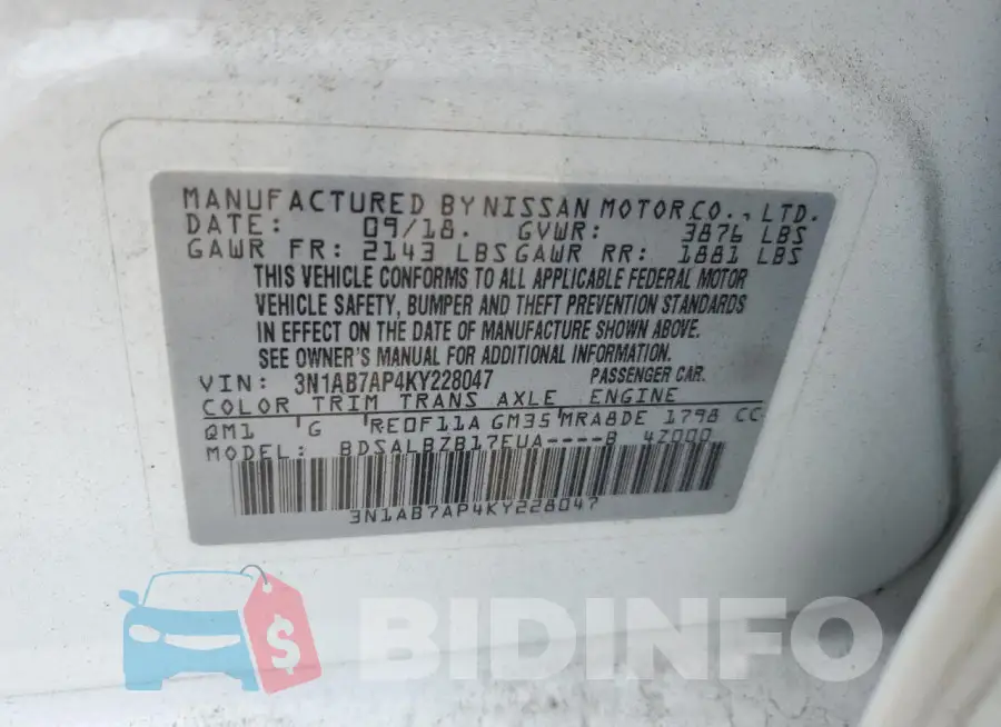 3N1AB7AP4KY228047 Photo# 12